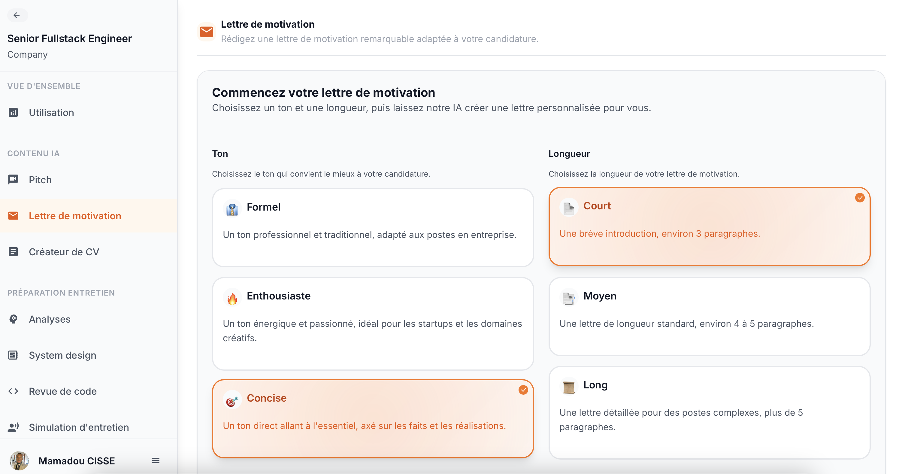 Génération de lettre de motivation