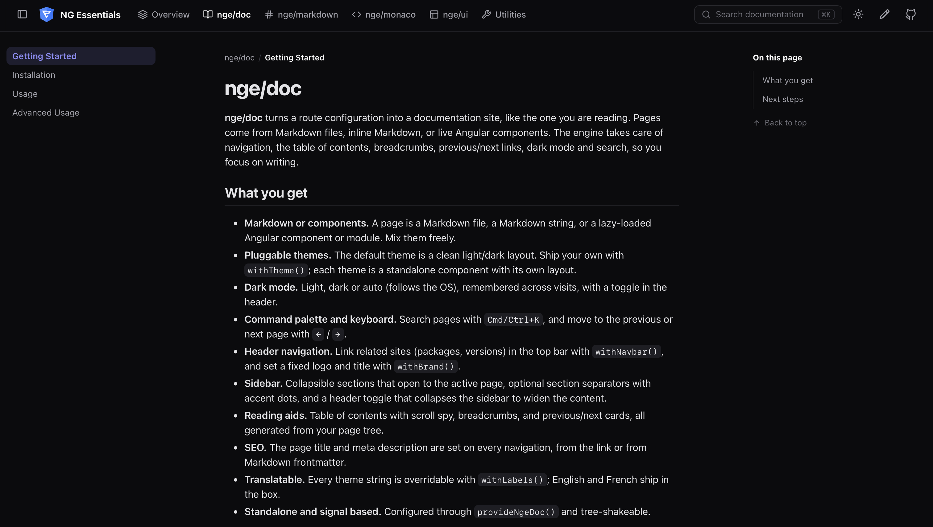Un site de documentation généré avec NGE