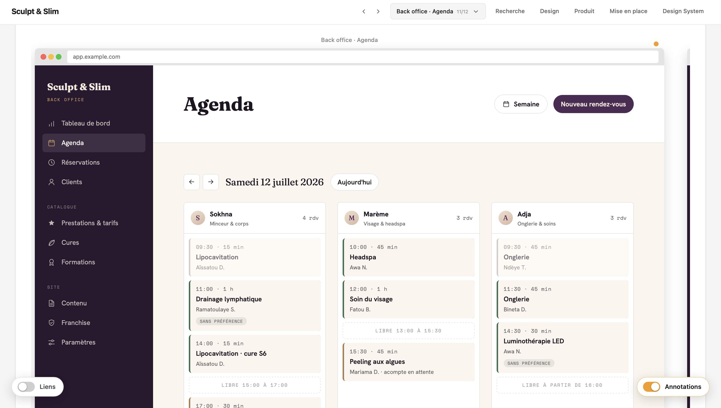 L'agenda du back office